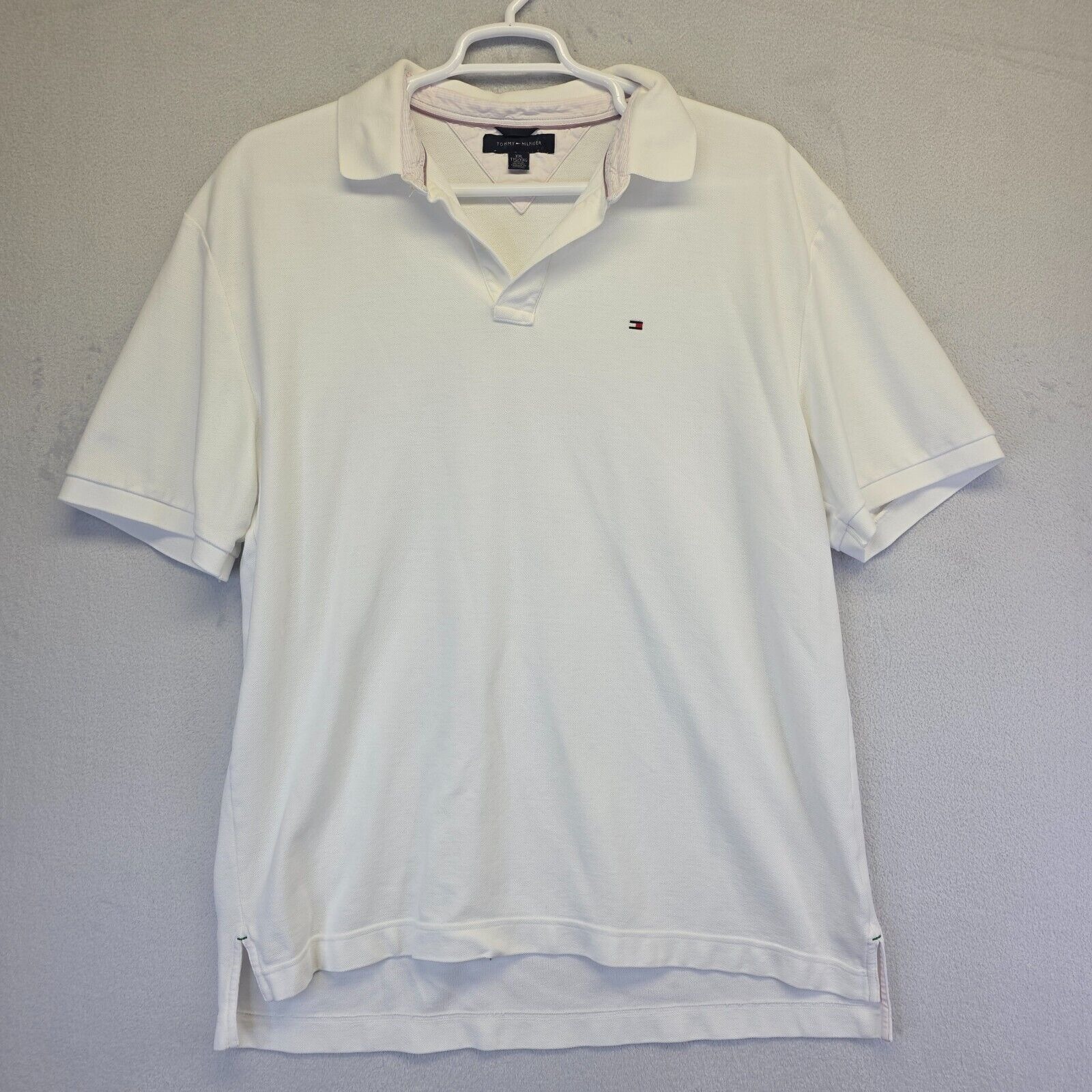 Tommy Hilfiger Polo Shirt Mens 2xl White Short Sleeve Hi Low Hem Casual Golf
